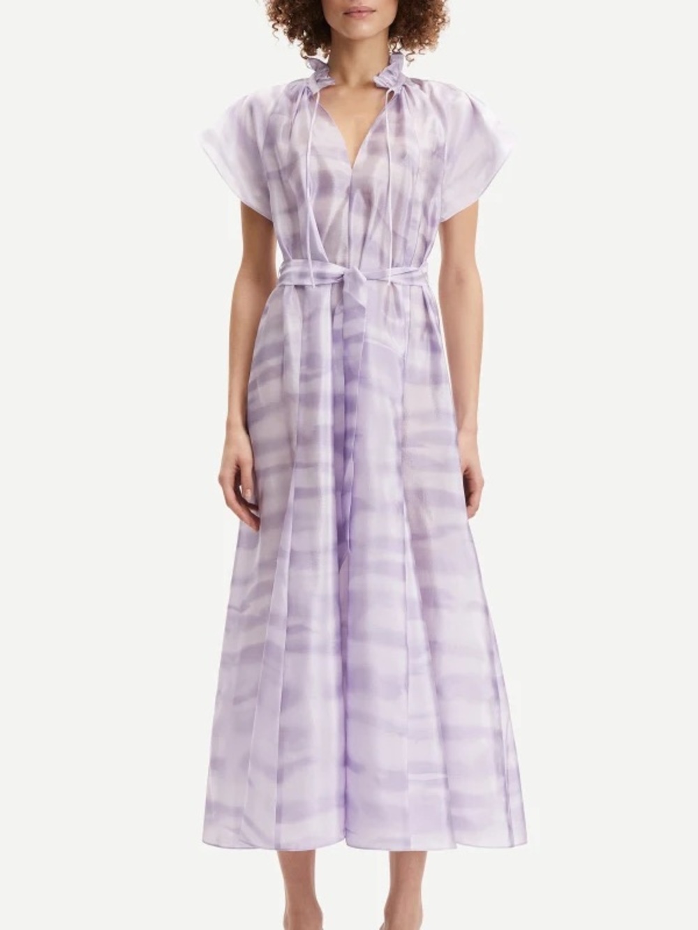 SAMSOE Lavender Tie-Neck Flowing Maxi Dress with belt tie